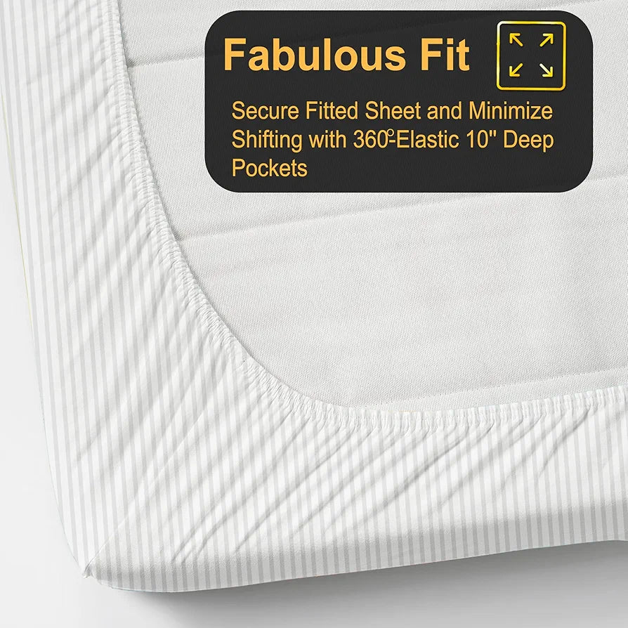 Fresh From Loom 240 TC Satin Striped Soft Bed Covers King Size Bed with Two Pillow Cover Elastic Bedsheet White