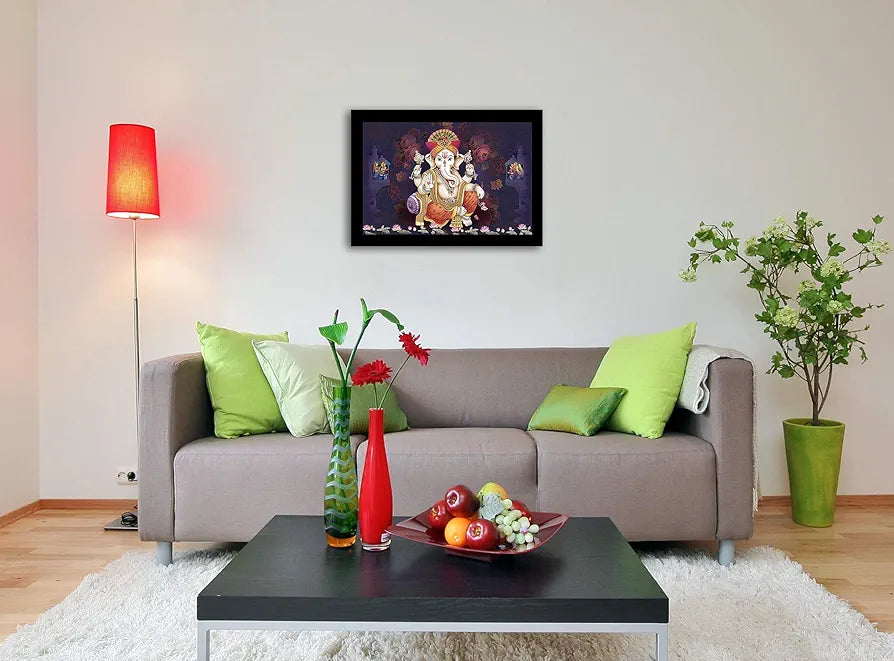 Lifehaxtore Lucky Pagdi Ganesha Religious Wooden Art Framed Painting