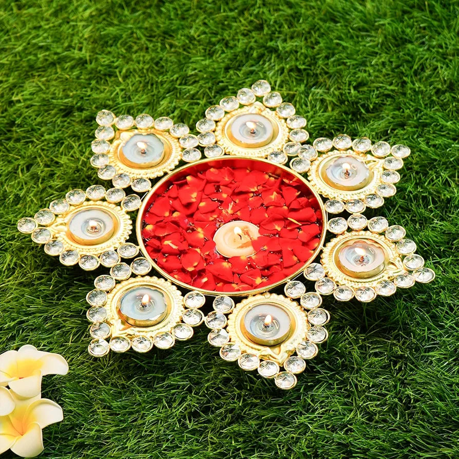 Ekhasa Urli Bowl with Tealight Candle Holder Gold Urli