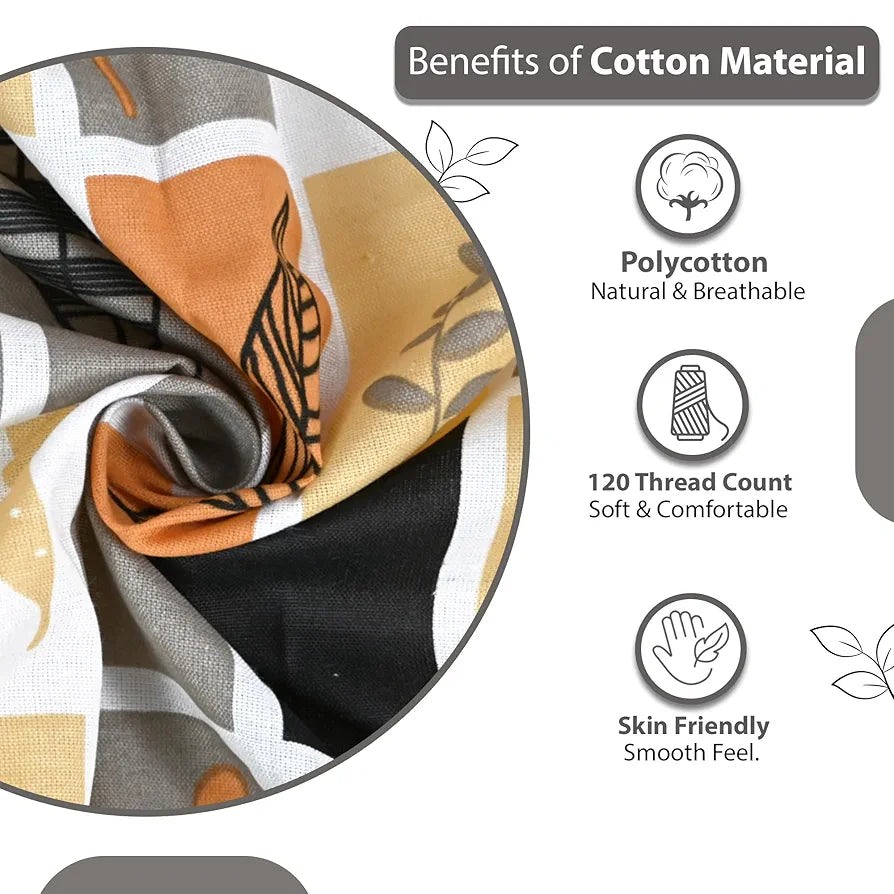 Divine Casa 144 TC Cotton Bedsheet for Double Bed with 2 Pillow CoverColour Ivory & Orange