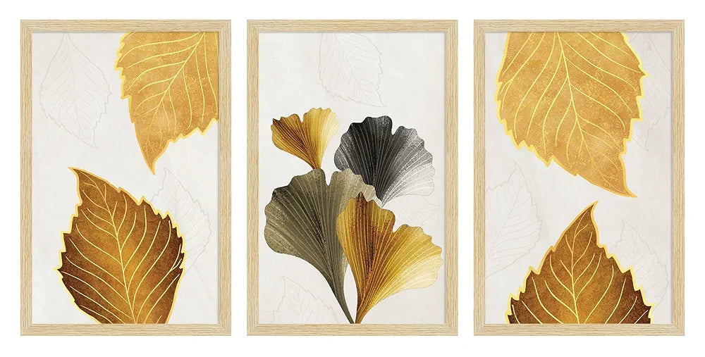 ArtX Paper Modern Art Wall Painting Big Size Leaves Framed Set Of 3