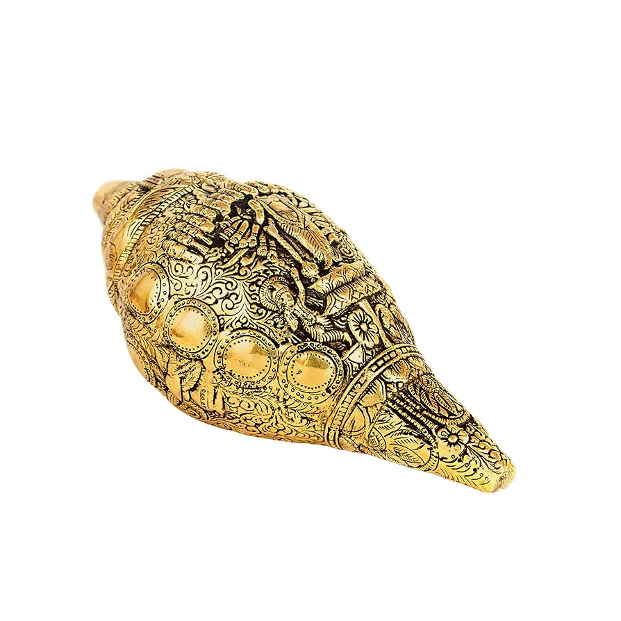 anciently Antique Finish Brass Vishu Shankh | Premium Brass Vishnu Virat Shankh 2Kg, Height 23.5cm, Antique, Gold Colour