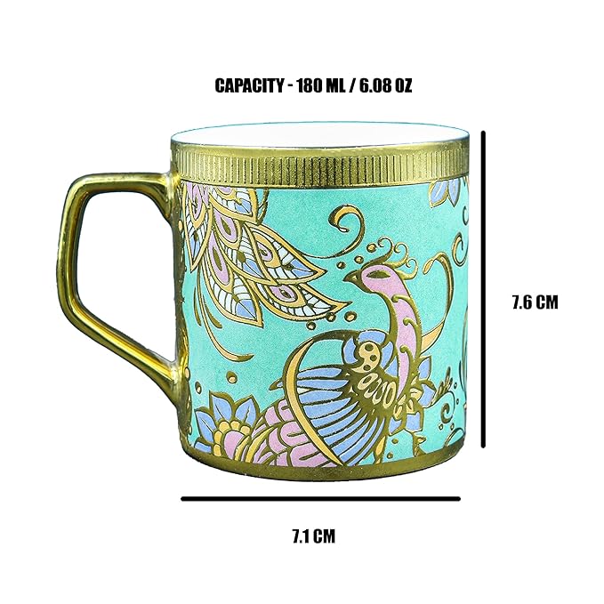 Femora Bone China Gloden Tea Cup | Wandering Peacock | 180 Ml