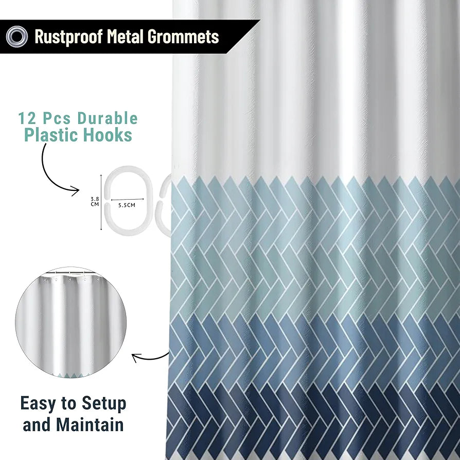 Homethreads Embrace Luxury with Our 6-Feet Long Premium Polyester Shower Curtain with 12 Hooks for a Lavish Bathroom Blue Colour