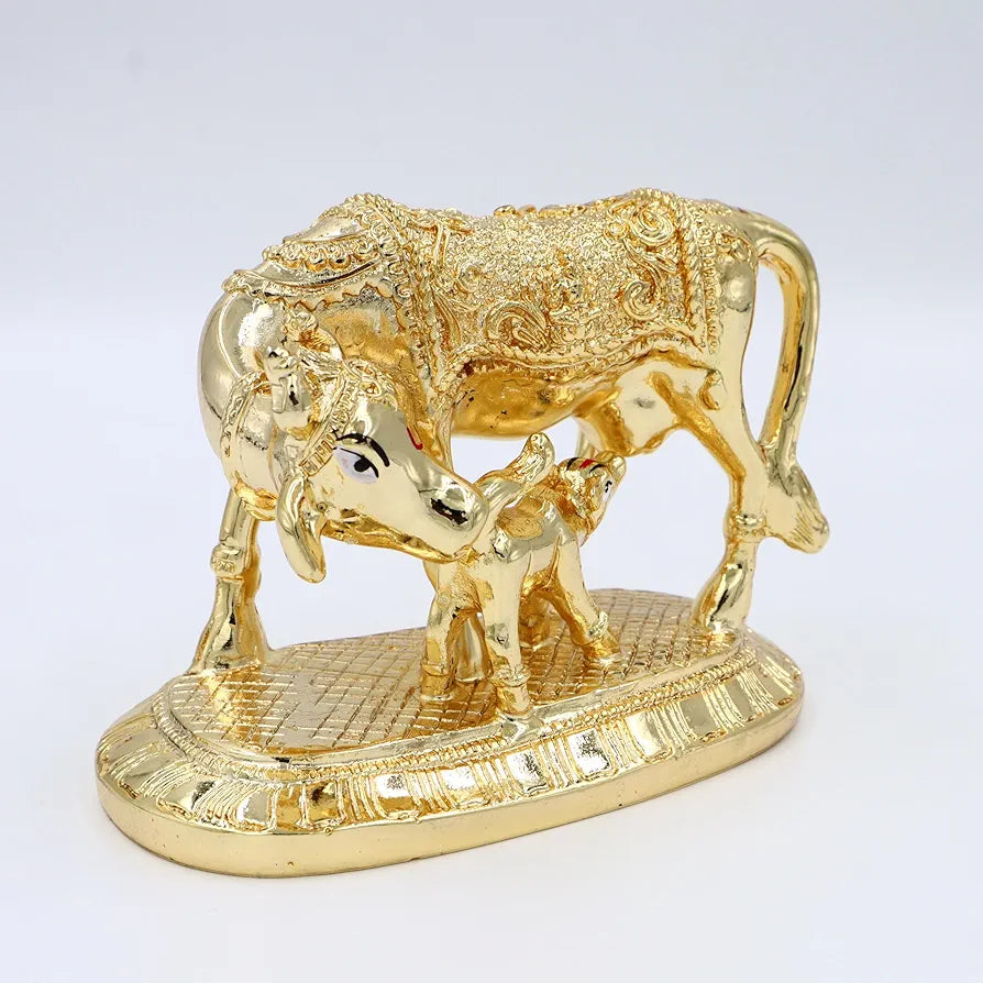 Jaipur Ace Kamdhenu Cow With Calf Statue Golden Cow