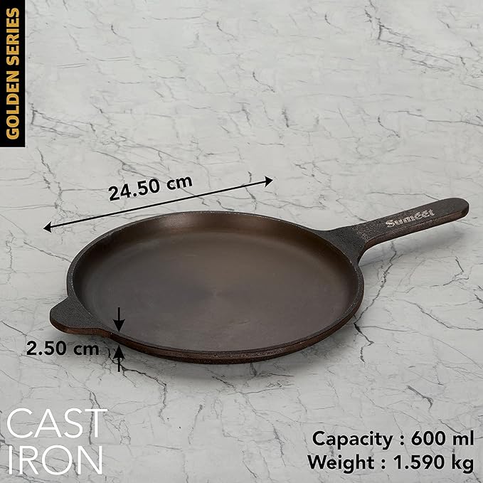 Sumeet Super Smooth Gold Series Pre Seasoned Cast Iron Shallow Fry Pan 24.5cm 1.6 kg