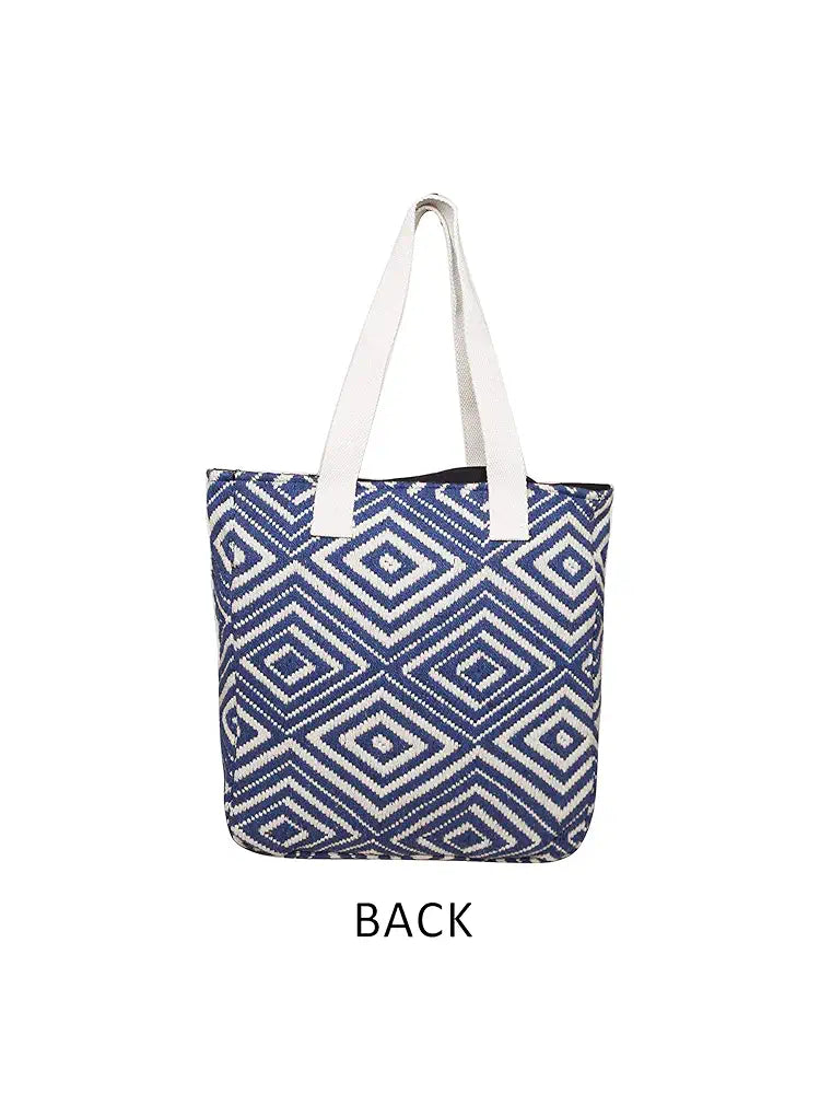 Astrid Blue Diamond Textured Cotton Tote Bag