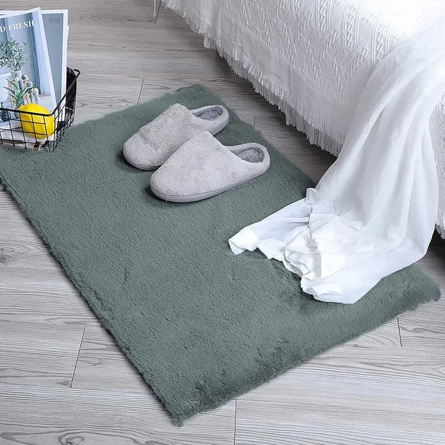 Luxe Home International Ruffle Bath Mat Rabbit Fur 1000 GSM Bathroom Door Rectangular Foot Mats 45X75 Cm Colour Seige