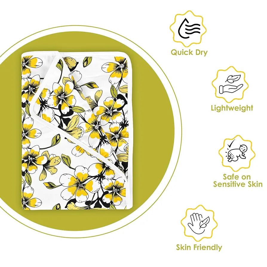 Divine Casa Floret 100% Cotton Single Kids Dohar 120 GSM Soft & Lightweight Throw Blanket Colour Daffodil Yellow