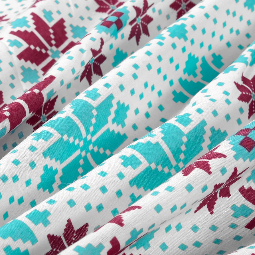 Divine Casa 144 TC Cotton Bedsheet for Double Bed with 2 Pillow Cover Colour Aqua Scarlet