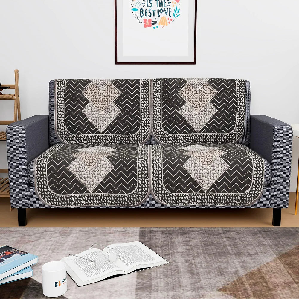 Kuber Industries Set of 4 Durable 2 Seater Sofa Covers for Living Room Stone Mayur Dark Grey & Brown