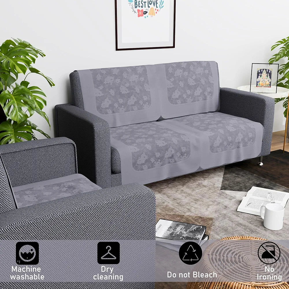 Kuber Industries Set of 6 Net Durable 2+1 Seater Sofa Covers for Living Room Self Net Hawaii Grey