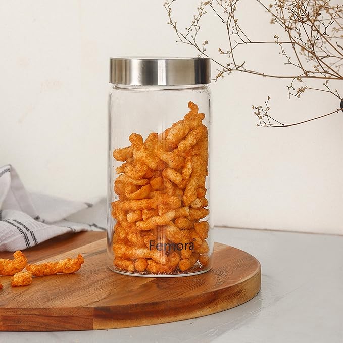 Femora Kitchen Storage Jars Borosilicate Glass With Steel Lid Air Tight Jar | 550 Ml | Pack of 1