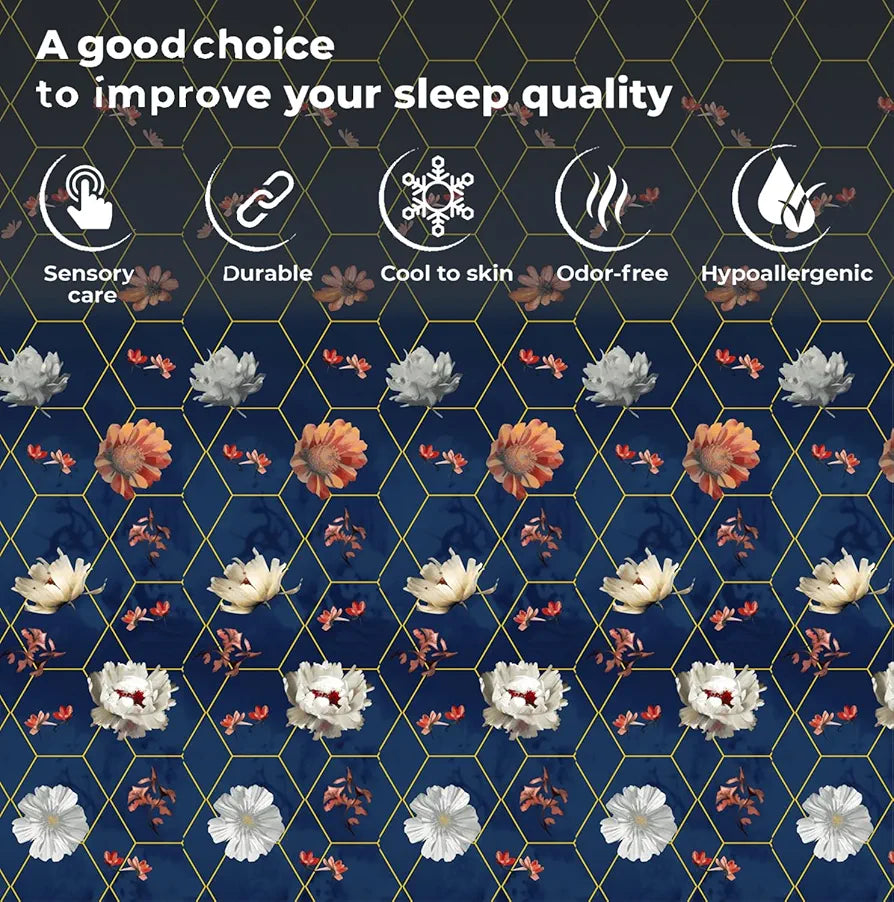 Fresh From Loom Floral Microfiber Cotton Bedsheet for Double Bed 240 TC Queen Size Soft Bed Sheet with 2 Pillow Cover Hexagon Royal Blue