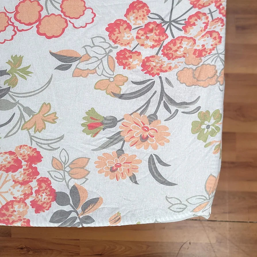 Divine Casa 144 Tc Cotton Floral Print King Size Double Bed Elastic Fitted Bedsheet With 2 Pillow Cover Colour Galaxy Peach