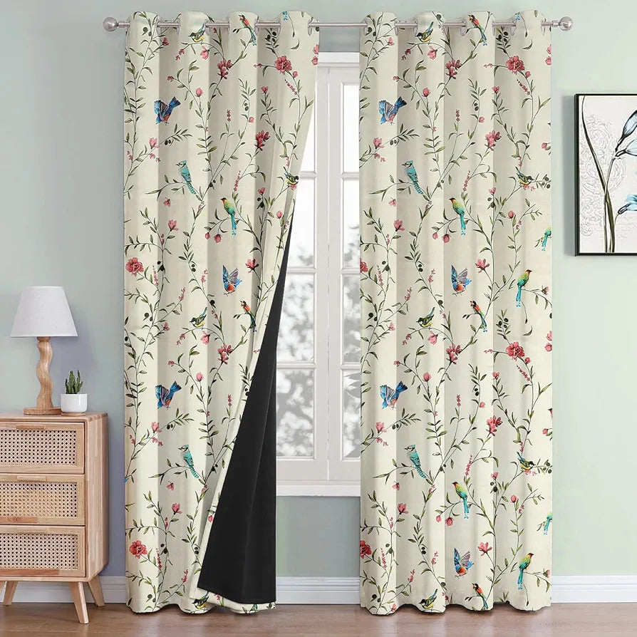 Cloth Fusion Blackout Printed Premium Door Curtains 7 Feet Long Set of 2 White Forest