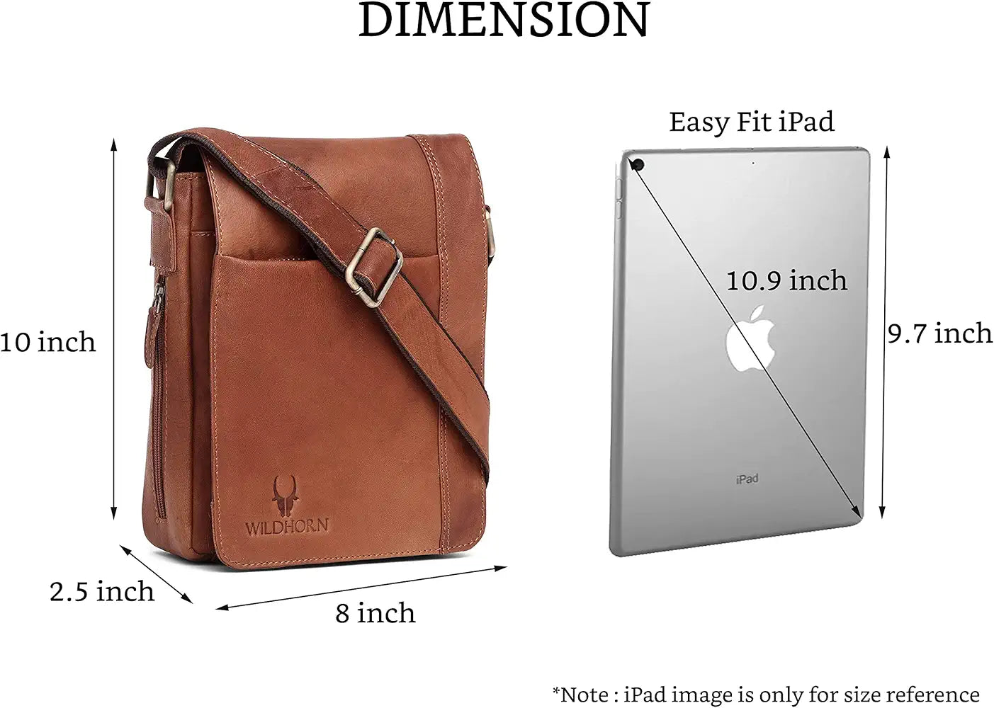 WildHorn Leather 8.5 inch Sling Messenger Bag for Men I Multipurpose Crossbody Bag I Travel Bag with Adjustable Strap I DIMENSION: L- 8.5inch H- 10.5inch W- 3inch