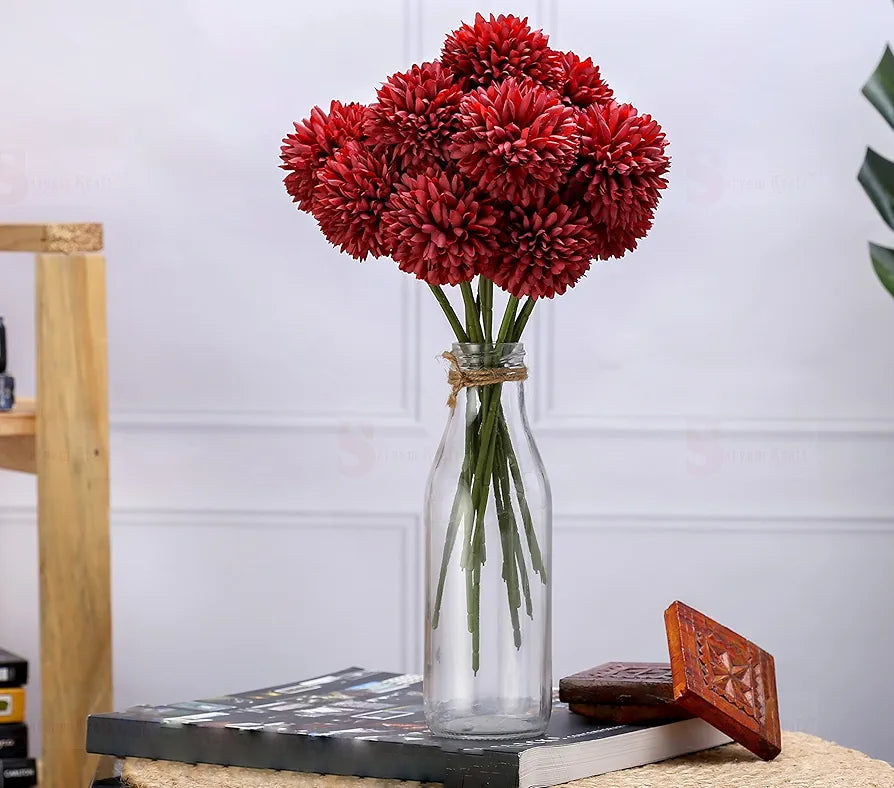 Artificial Chrysanthemum Hydrangea Ball Flower Sticks Red