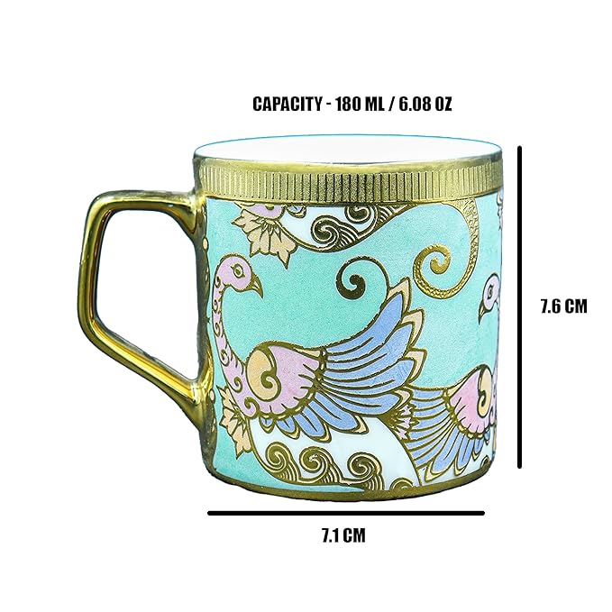Femora Bone China Gold Tea Cup | Dancing Peahens | 180 Ml