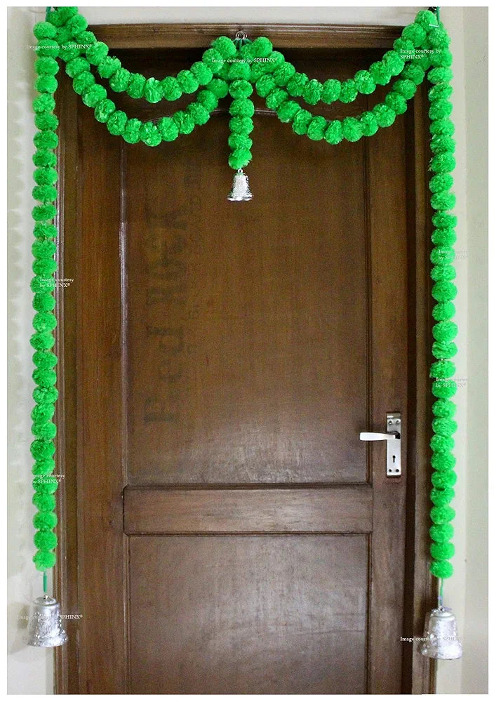 Artificial Marigold Fluffy Flowers Garlands Door Toran/Door Hangings Green