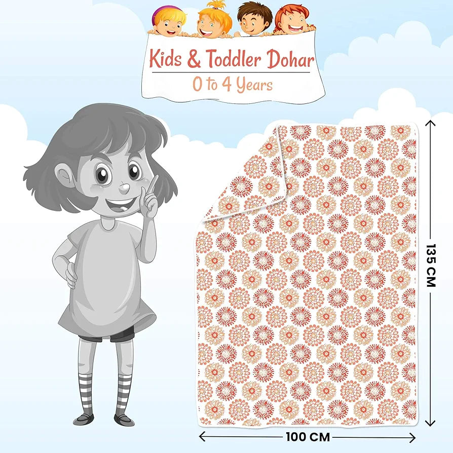 Divine Casa Floret 100% Cotton Single Kids Dohar 120 GSM Soft & Lightweight Throw Blanket Colour Red Orange