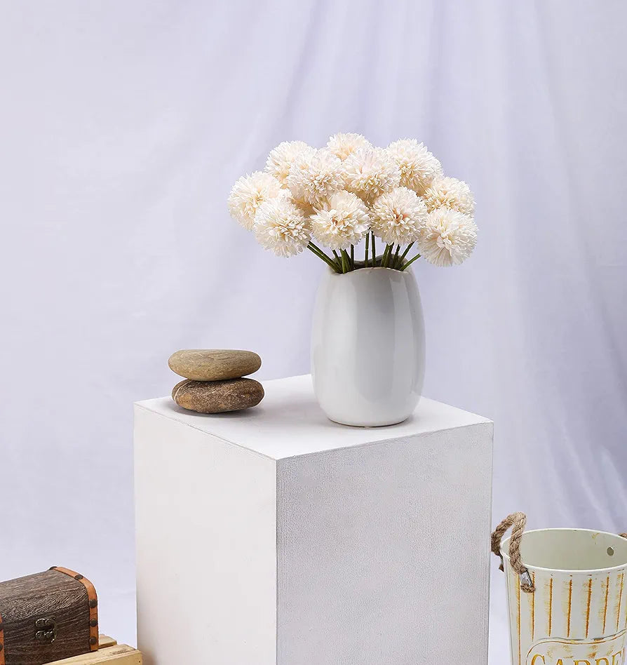 Artificial Chrysanthemum Hydrangea Ball Flower Sticks Off White