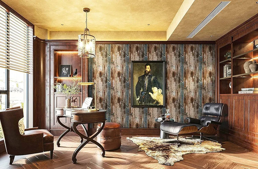 Jaamso Royals Blue and Brown Wood Wallpaper for Furniture Pvc Vinyl Self Adhesive Peel and Stick Wallpaper