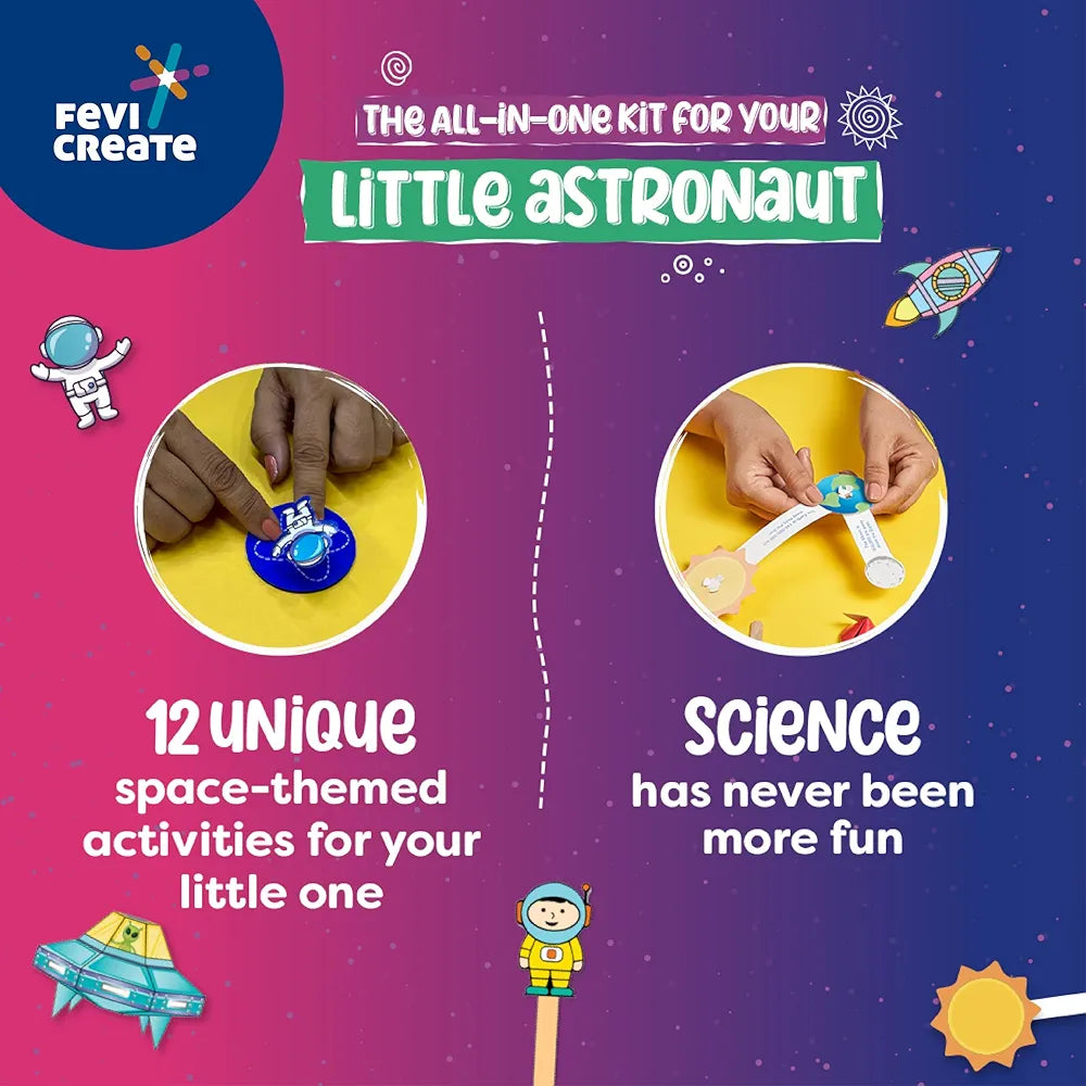 Fevicreate Space Science Art & Craft Kit | 12-Space-Themed Templates to Teach your Child about Space | Screen-Free Learning & Engagement | By Fevicol | Best Gift for Kids, Boys & Girls 8+ years