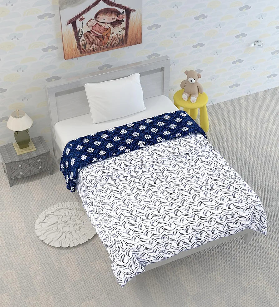Divine Casa 120 GSM Microfiber Reversible Kids Single Bed Comforter Ultra-Soft Toddler Blanket Colour Medieval Blue
