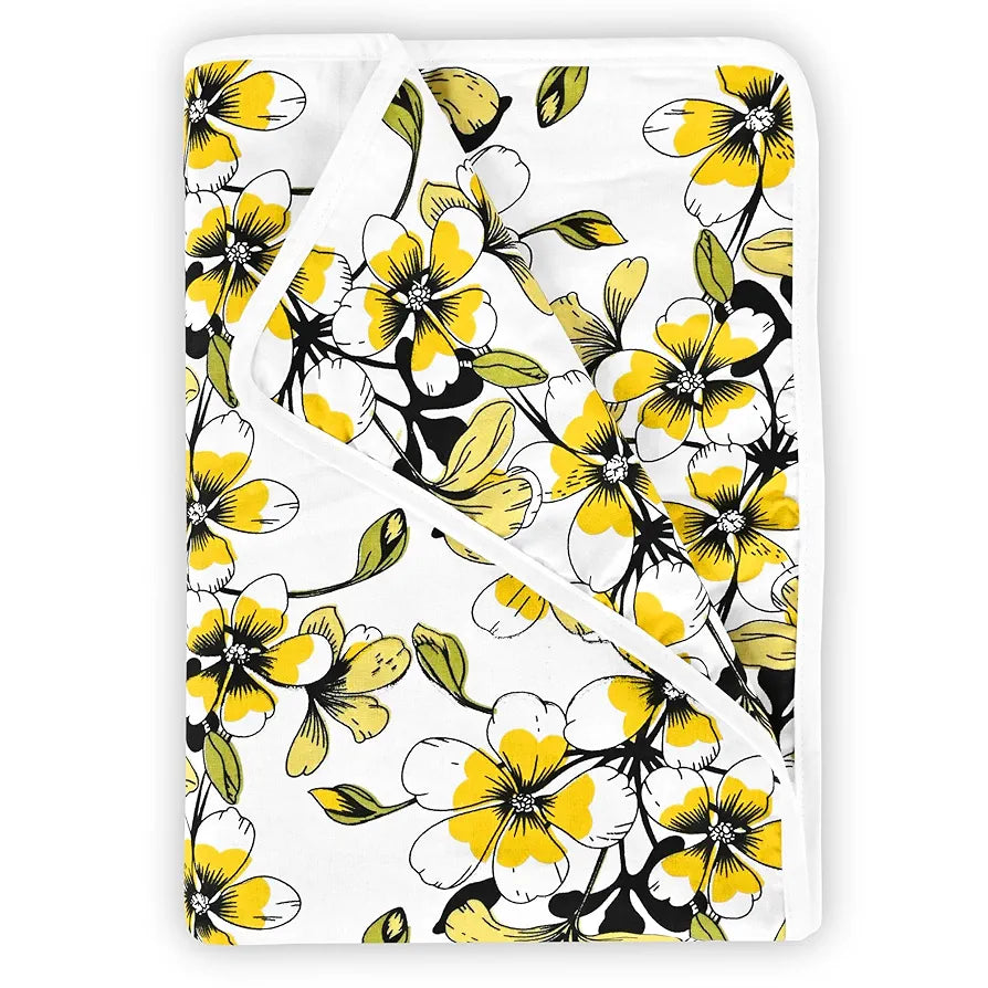Divine Casa Floret 100% Cotton Single Kids Dohar 120 GSM Soft & Lightweight Throw Blanket Colour Daffodil Yellow