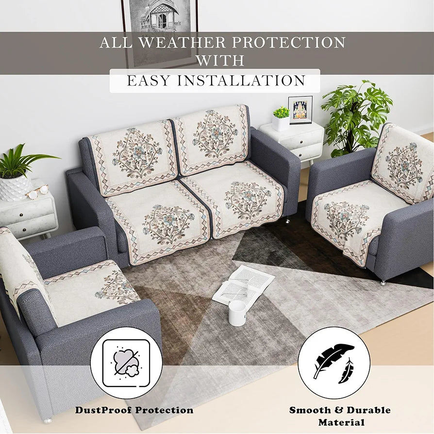 Kuber Industries Sofa Cover Net 2+1+1 Seater Sofa Slip Cover Set Flower Digital Embroidery Print-730 Green