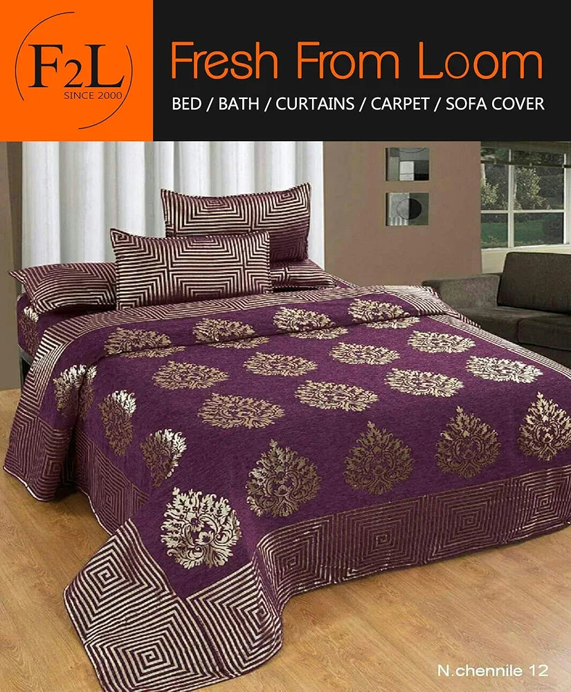Fresh From Loom Chenille Velvet 500 tc Bedsheet 1 Double Bed King Size Bedsheet with 2 Pillow Cover Jhumka Purple