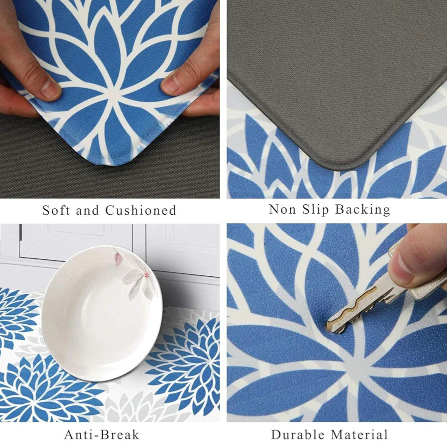 Ishro Home Velvet Premium Kitchen Mats For Floor Kitchen Runner 2 Pcs Set Colour Breeze Blue