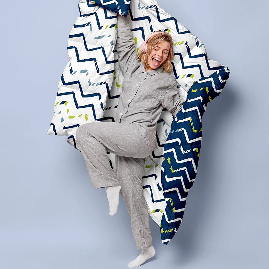 Divine Casa Microfiber All Weather 120 GSM Reversible Single Bed Size Comforter/Blanket Colour Dark Blue and Grey