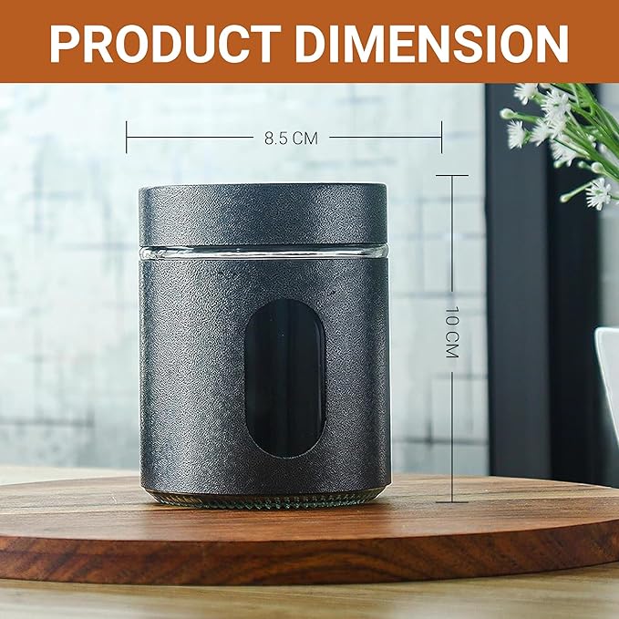 Femora Carbon Steel Jar for Kitchen Storage With Clear Glass Window and Carbon Steel Lid | 300 Ml | Set of 3 | of Lids | Black