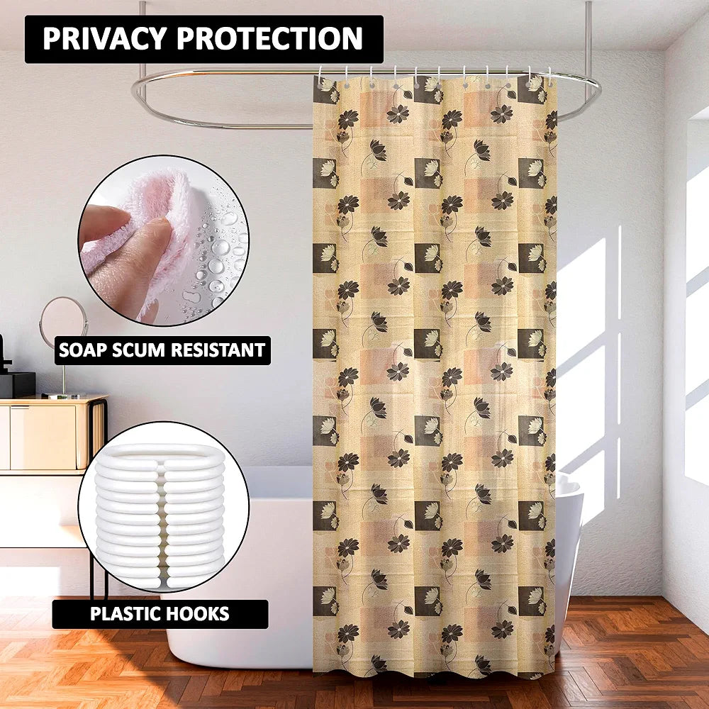 Kuber Industries Shower Curtain Bathroom Shower Curtain 8 Rings Curtain Black Gulab Beige