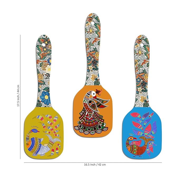 Artvibes Decorative Kalamkari Floral Art Wooden Wall Hanging Decoration Item for Home | Set of 3