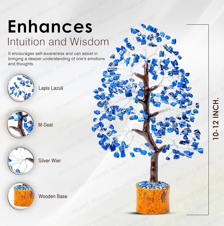 Bezavo Lapis Lazuli Crystal Feng Shui Tree Silver Wire