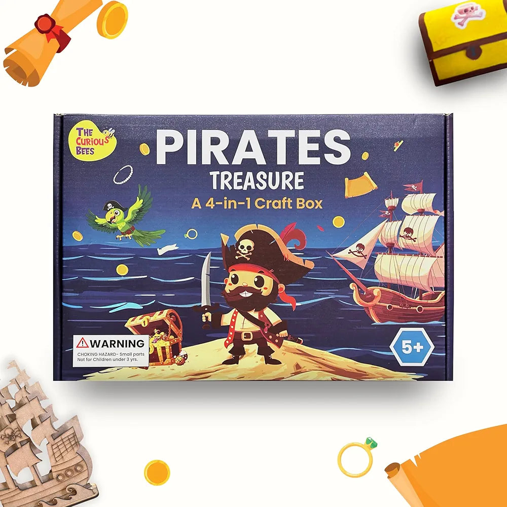 The Curious Bees Pirates Treasure Crafting Kit | Fun and Learning Craft Kit for 5+ Year Olds | Creative DIY Fun Activity Kit for Boys & Girls | Ideal Gift for Early School-goers | 4-in-1 Activity Box
