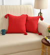 Sashaa World 100% Cotton Cushion Covers Colour Red With Tassels/decorative Throw Pillow( Set Of 2)
