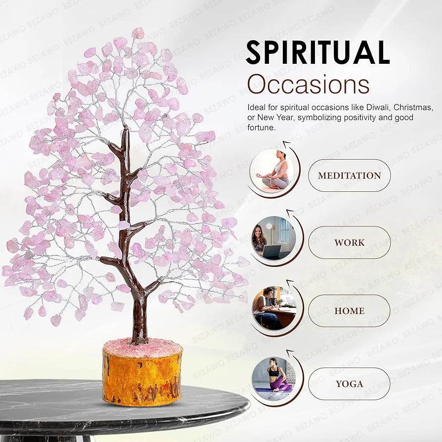 Bezavo Rose Quartz Crystal Tree Silver Wire 10-12 Inch