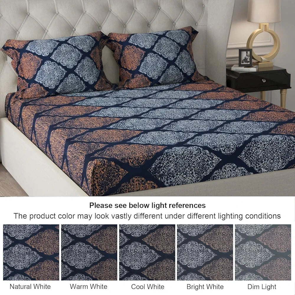 Cloth Fusion Elastic Fitted Queen Size Bed Sheet with 2 Pillow Covers Midnight Paisley Colour