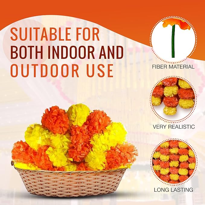 Marigold Fluffy Flowers Multi Color - 5 pcs