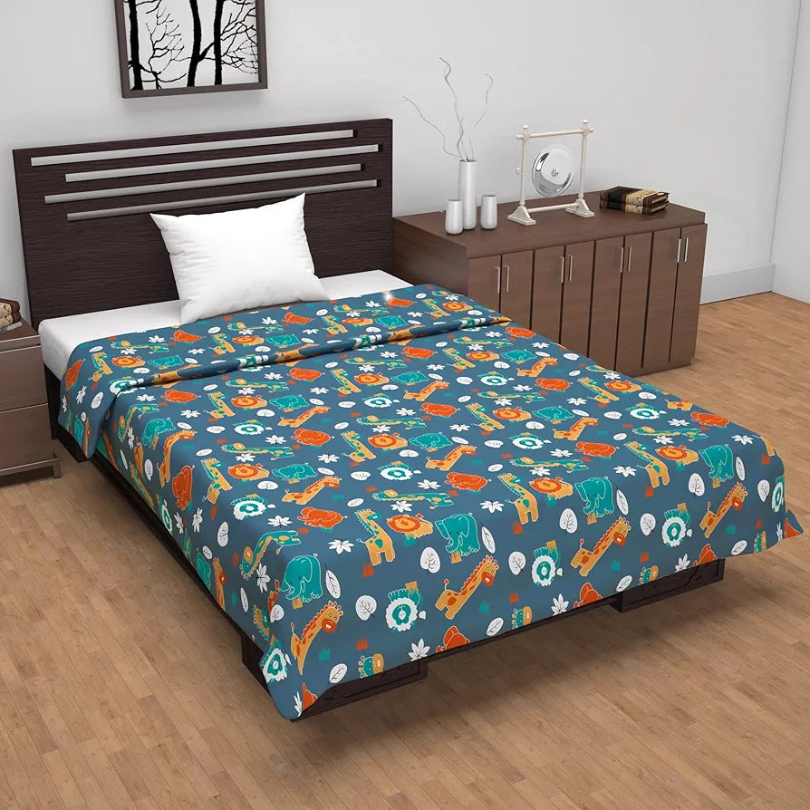 Divine Casa Pure Cotton Printed Single Dohar 120 GSM Soft & Lightweight Throw Blanket Colour Iris Deep