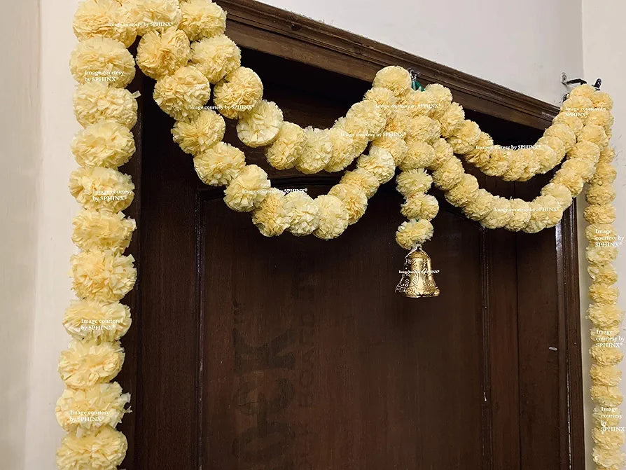 Artificial Marigold Fluffy Flowers Garlands Door Toran/Door Hangings Cream