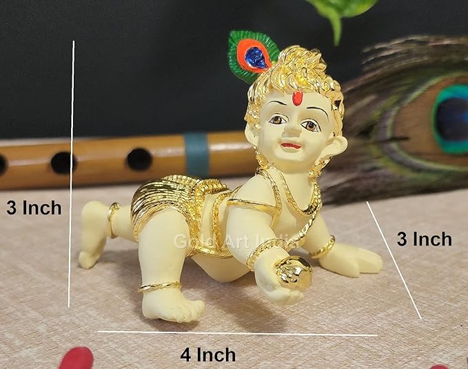Gold Art India Laddu Gopal Idol Gold Plated Off-White Bal Gopal Idol Little Krishna Idol