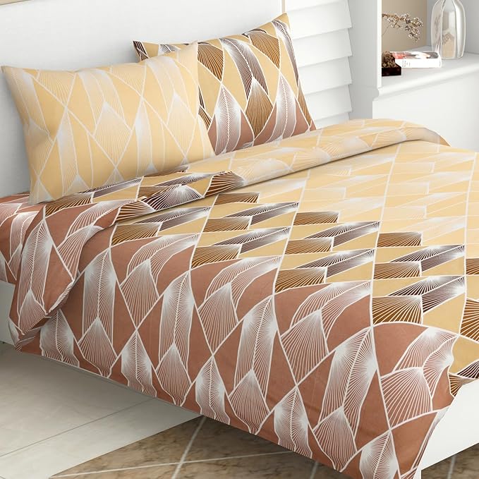 Haus & Kinder Cotton Queen Size Bedsheet For Double Bed (90 X 100 Inches) With 2 Pillow Covers | 144 Tc Bed Sheet Sleek Strokes
