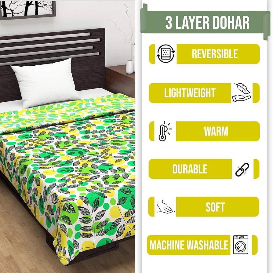 Divine Casa 100% Cotton Cambric Dohar for Single Bed Lightweight Comfort and Breathable Sleep Reversible Blanket TC - 120 Colour Opal