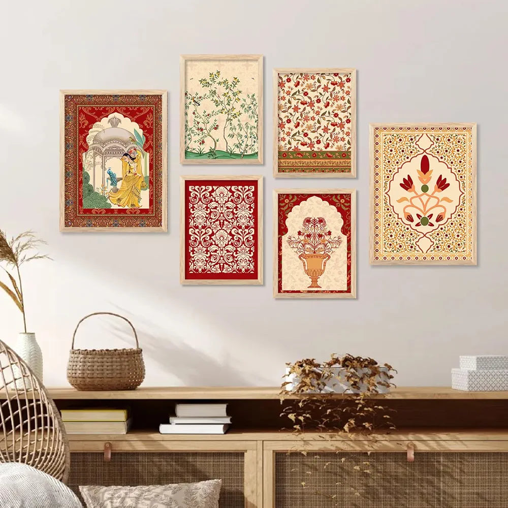 Kotart Madhubani Art Collection Painting with Frame Pack of 6 B