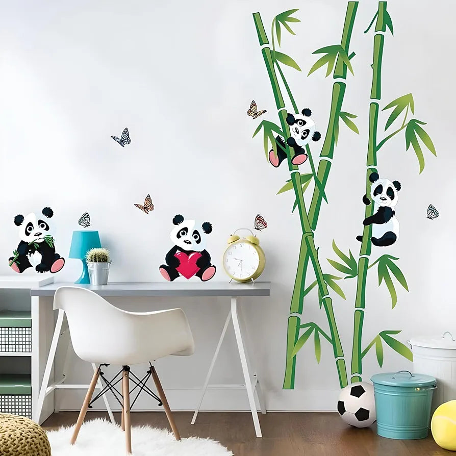 Jaamso Royals Vinyl White Cute Cartoon Pandas Self Adhesive Wall Stickers 60cm X 90cm Multi